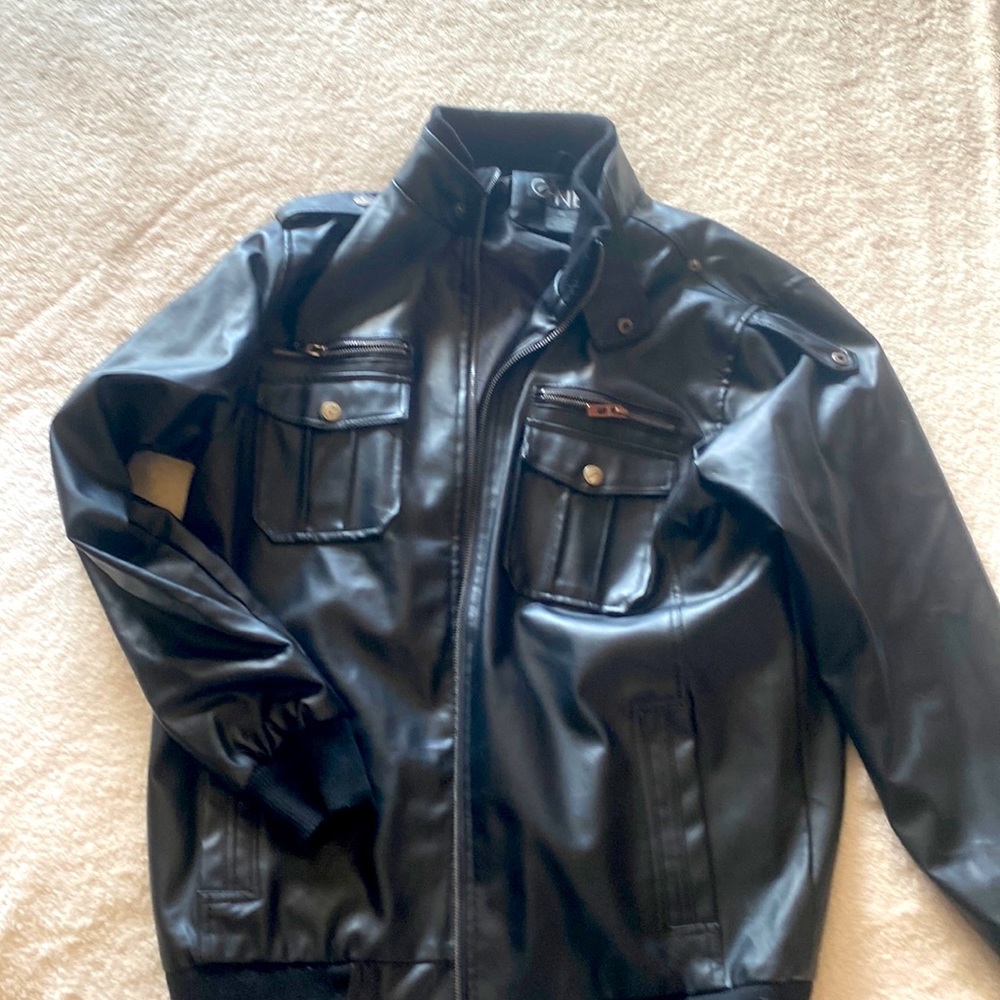 Faux leather jacket. Black, CL - Like new, hardly worn.